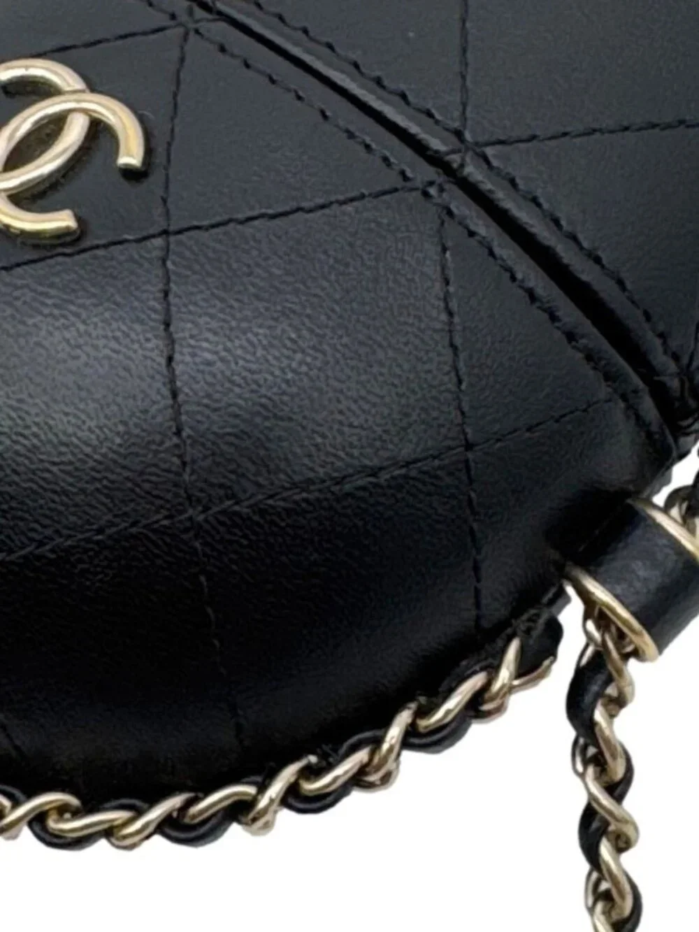 Chanel  Interlocking CC Logo Quilted Lambskin Leather Chain Around Phone Holder